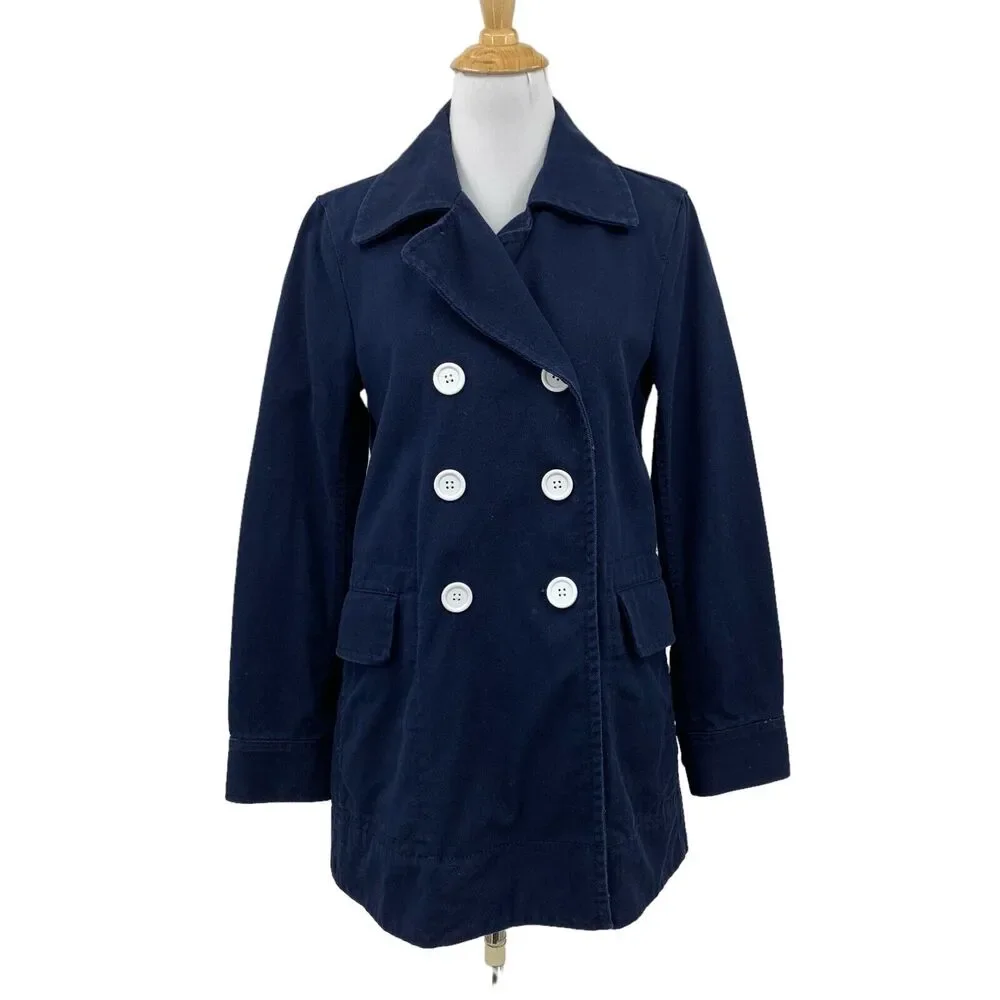 J Crew Peacoat Womens 4 Navy Double Breasted Heavyweight Cotton Twill Jacket